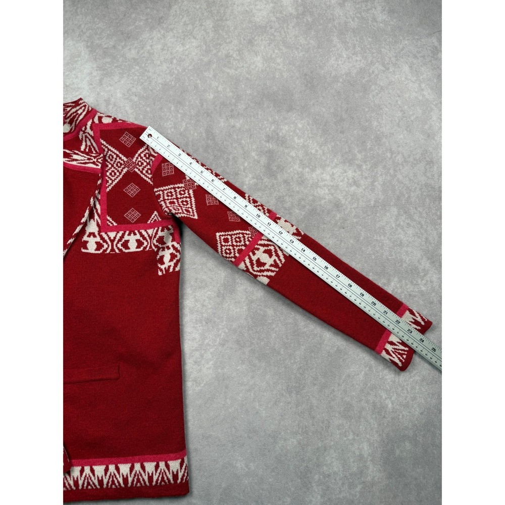 Etro Milano Red White Intarsia Open Front Knit Draped Cardigan Women IT 42/ US 6 - Picture 7 of 15